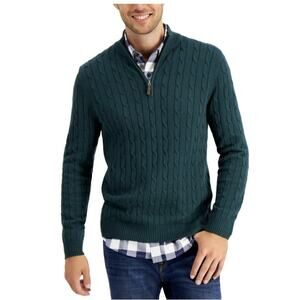 Club Room Pine Green Quarter Zip Cotton Blend Cable Knit Sweater Men’s L NWT
